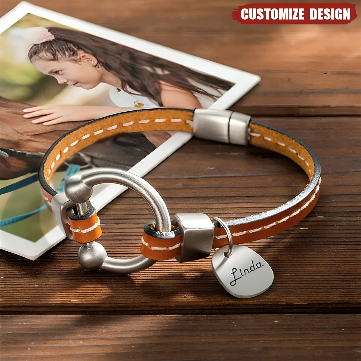 Personalized Equestrian Horsebit Leather Magnetic Bracelet with Name