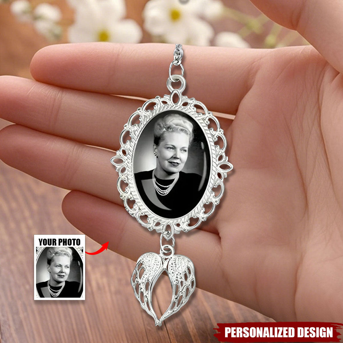 Personalized Graduation Tassel Photo Charm with Angel Wings