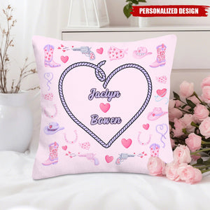 Personalized Cowgirl Heart Couple Pillow — Custom Name Valentine’s Decor