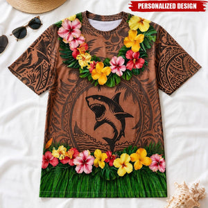Personalized Optical Illusion Hawaiian Luau Shark Tribal Tattoo Torso Men’s Novelty T-Shirt
