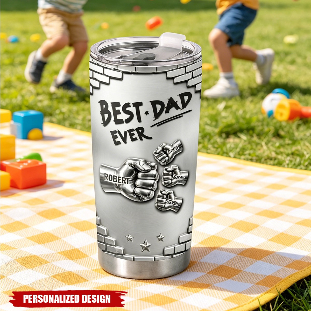 Personalized Multi Kid Name Fist Bump Design Tumbler - Stainless Steel Travel Tumbler
