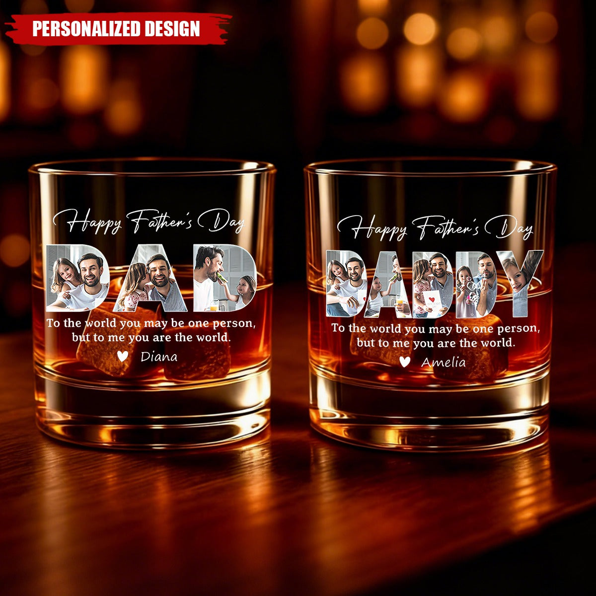Personalized Photo‑Filled DAD and Sentimental Quote Whiskey Glass -Father's Day Gift