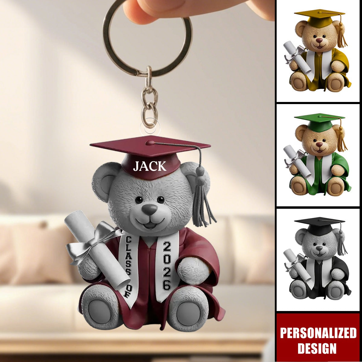 Personalized Graduation Bear Keychain - Graduation Gift For Family Members, Siblings