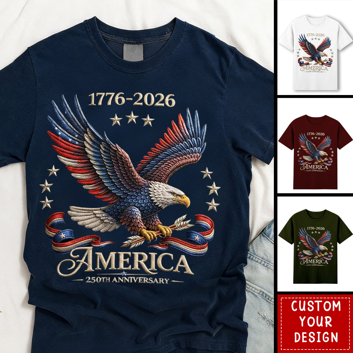 250th Anniversary America Patriotic T-Shirt, Bald Eagle American Flag Tee