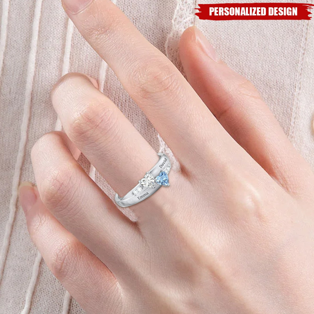 Personalized Double Heart Birthstone Ring — Perfect Valentine’s Day Gift for Her