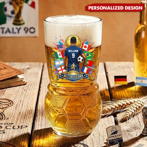 Personalized Best Dad Ever Soccer Beer Glass - Custom Name Number