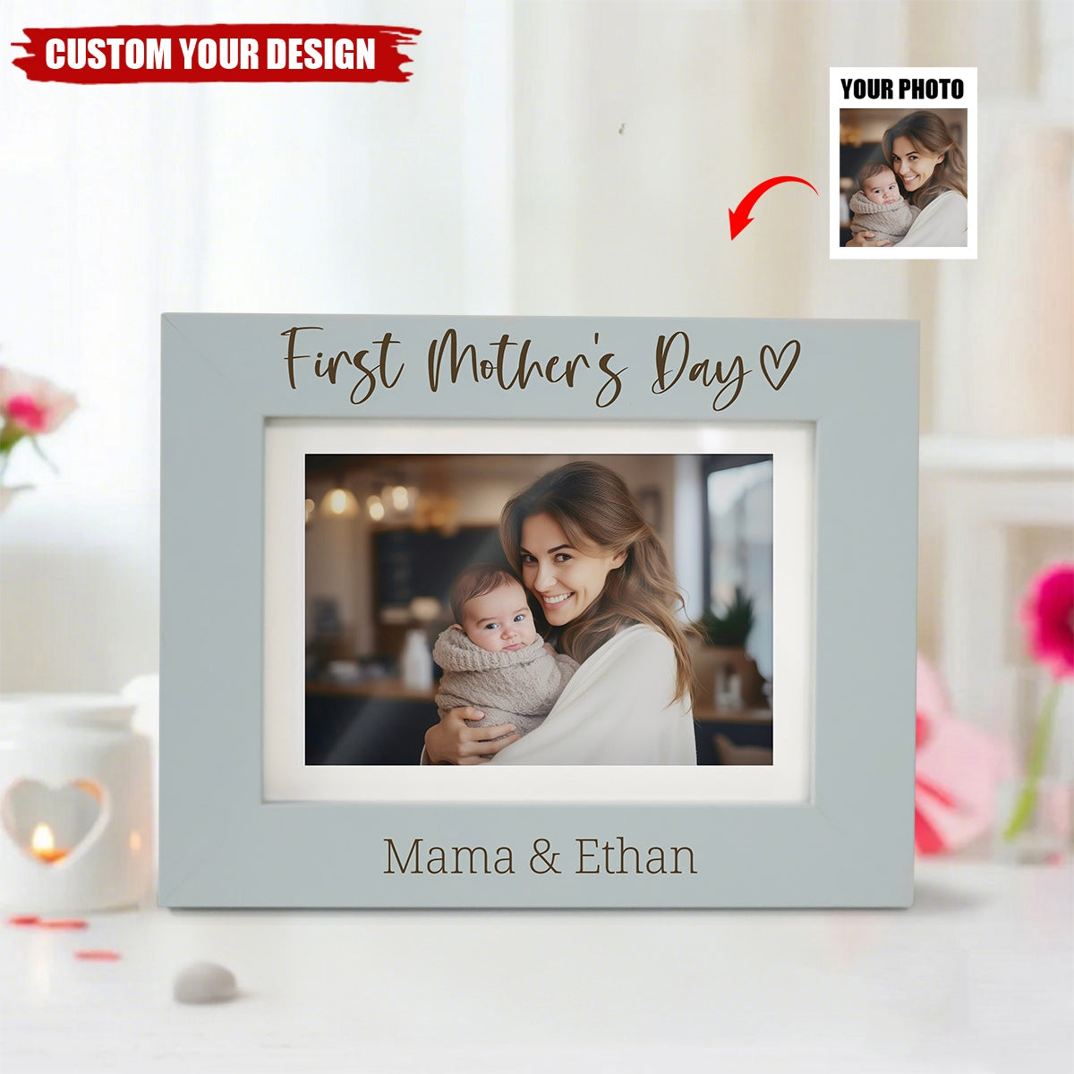Custom First Mother's Day Photo Frame – Personalized Mom & Baby Name Picture Frame
