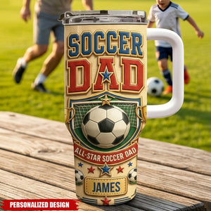 Personalized Soccer Dad 40oz Insulated Handle Tumbler - Custom Name