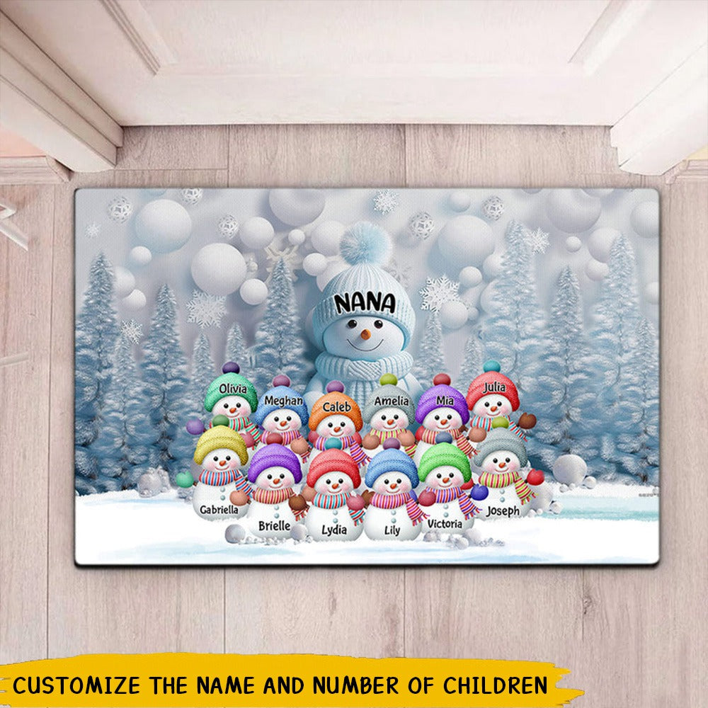 Blue Vibe Snowman Grandma Mom Colorful Kids Personalized Doormat