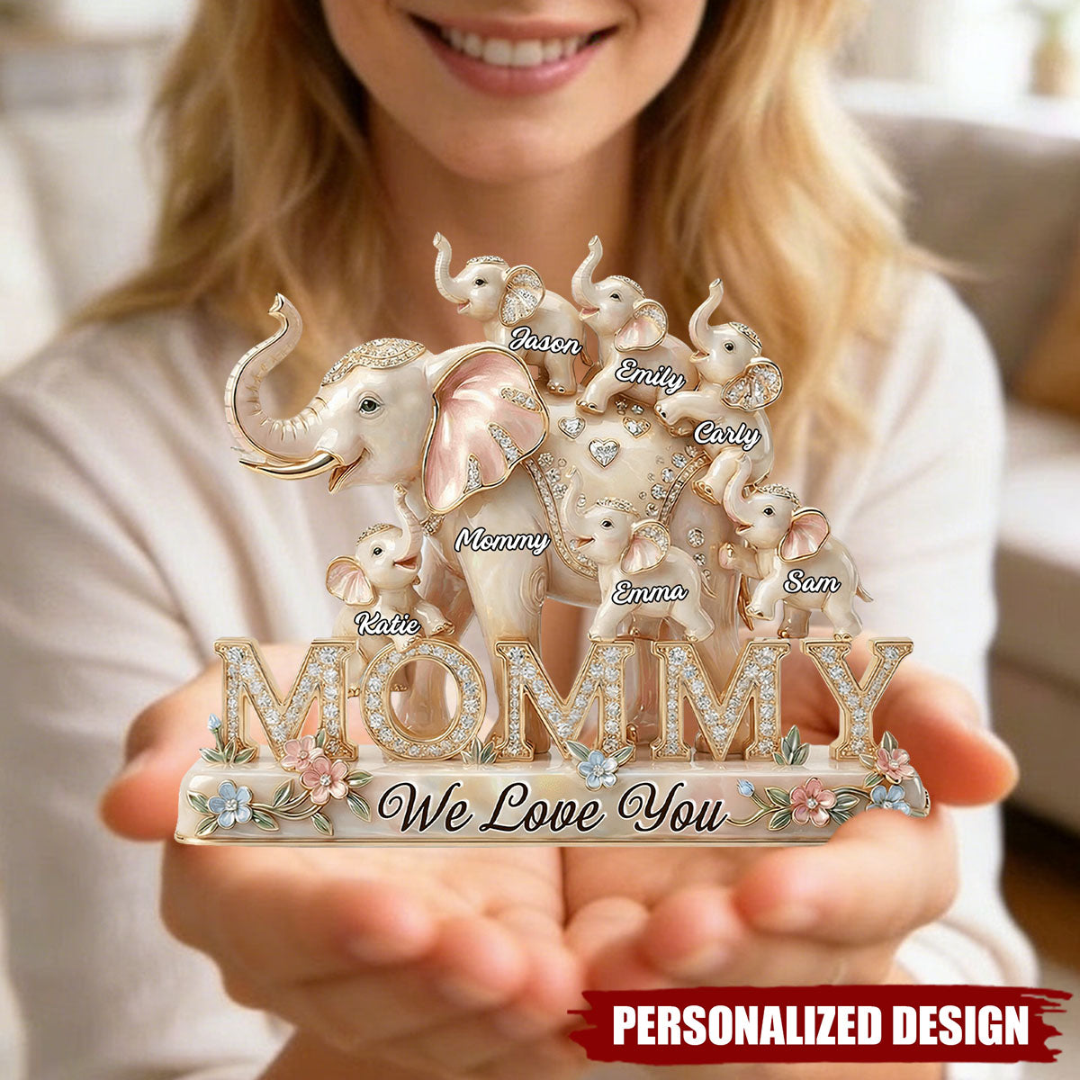 Personalized Mommy Elephant Family Ornament - Gifts For Mom, Grandma