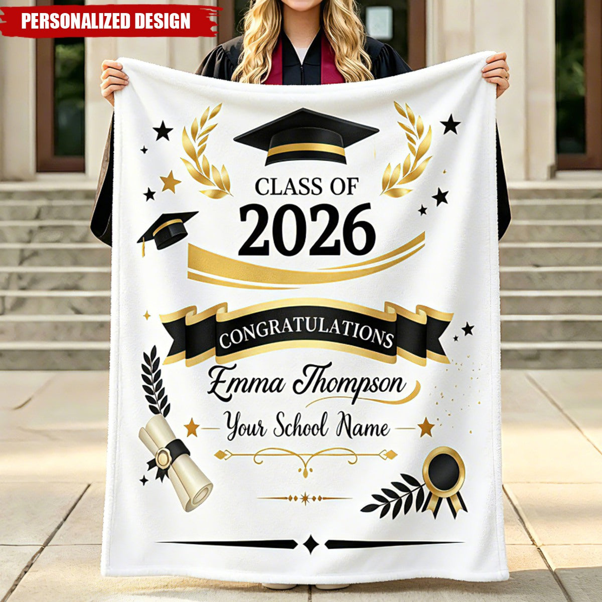 Personalized Graduation Blanket - Custom Name Class of 2026 Gift