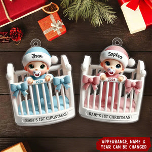 Baby Inside Crib 3D Effect Baby's First Christmas Personalized Acrylic Ornament