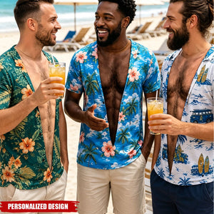 Personalized Men's Funny Fake Open Optical Illusion Tropical Print Crew Neck T-Shirt