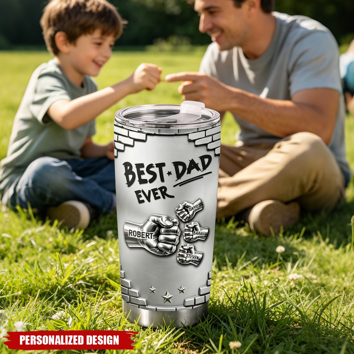 Personalized Multi Kid Name Fist Bump Design Tumbler - Stainless Steel Travel Tumbler