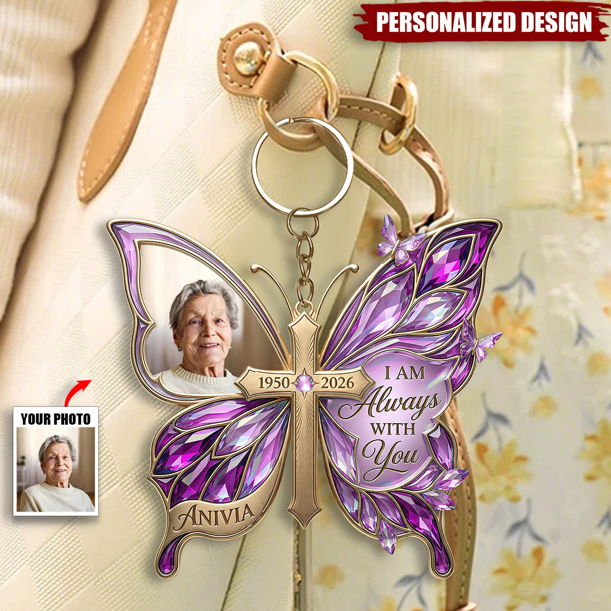 Personalized Butterfly Memorial Keychain - Custom Photo Gifts For Loved Ones