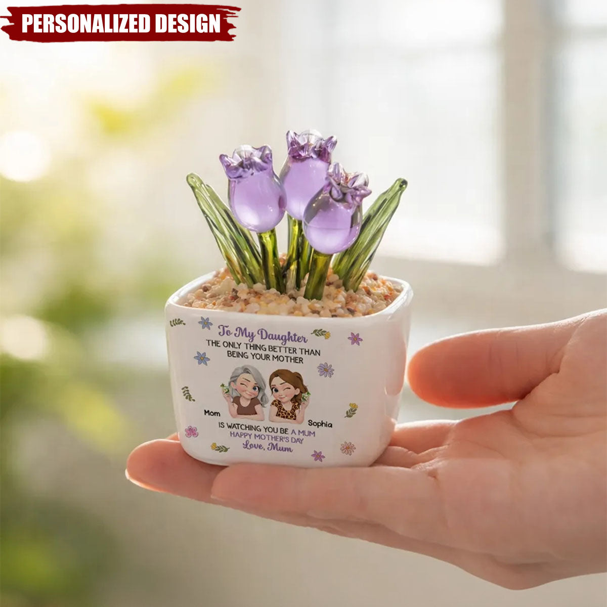 Personalized Glass Everlasting Tulips - Mother’s Day Gift for Daughter