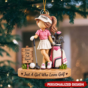 Custom Name Golf Girl Acrylic Ornament - Golfer Christmas Tree Decoration Gift