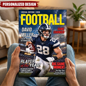 Personalized Football Star Magazine Style Print - Football Athlete Gift Poster