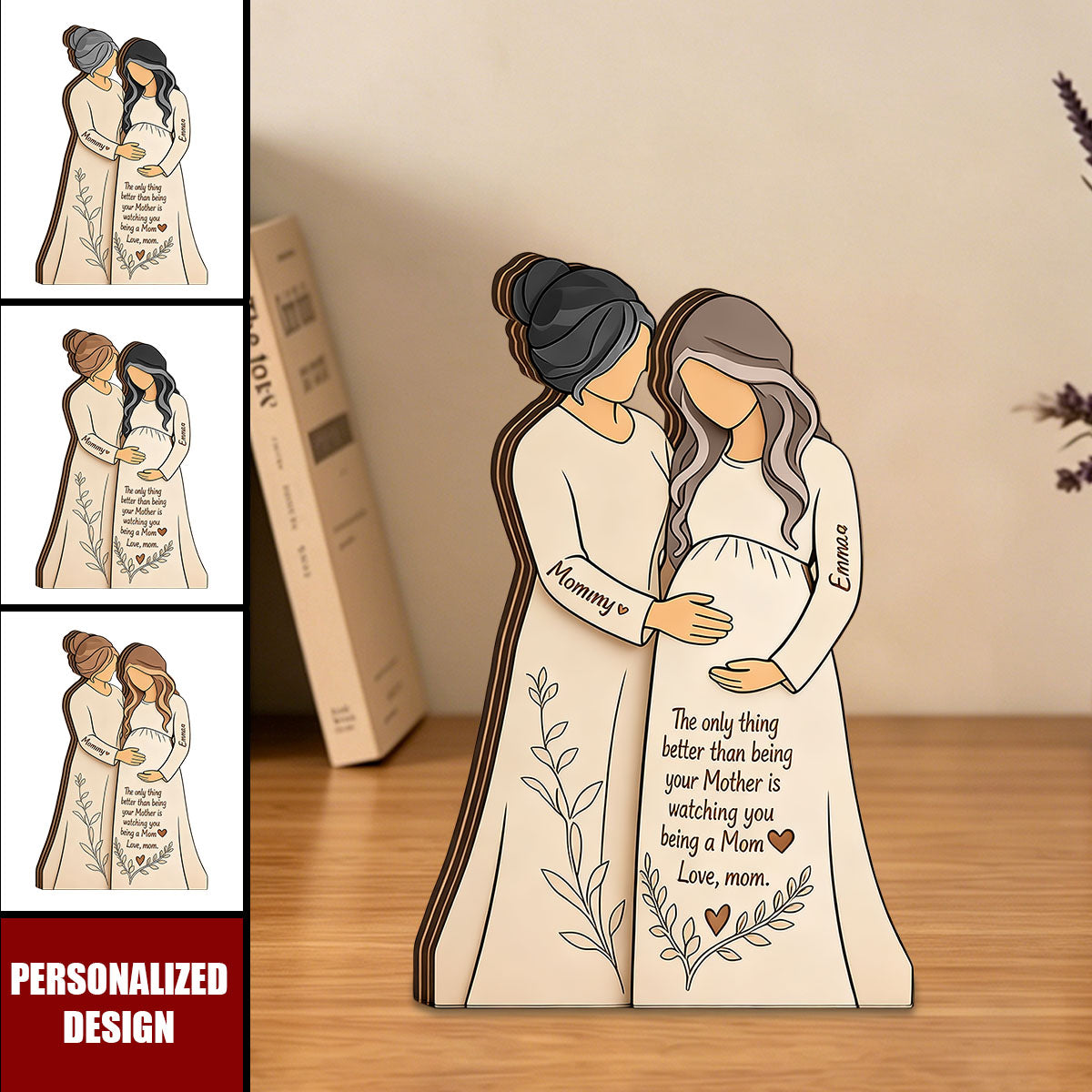 Personalized Mother & Pregnant Daughter Wooden plaque - Custom Names