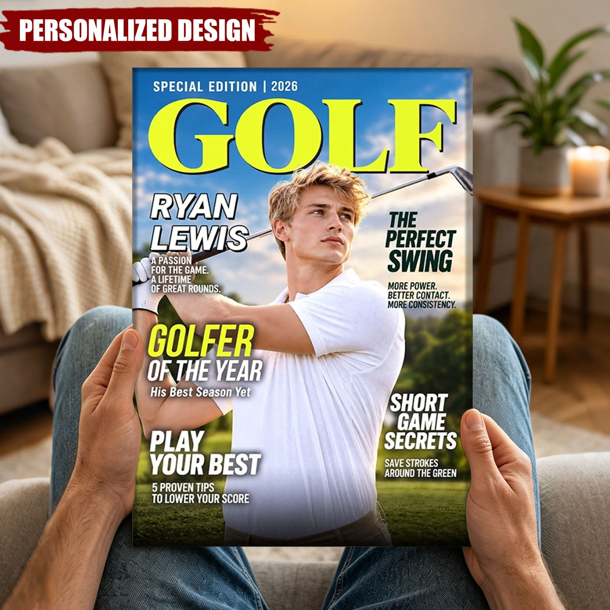 Personalized Golf Magazine Cover Poster - Custom Golfer Photo Wall Art Gift for Golf Lovers