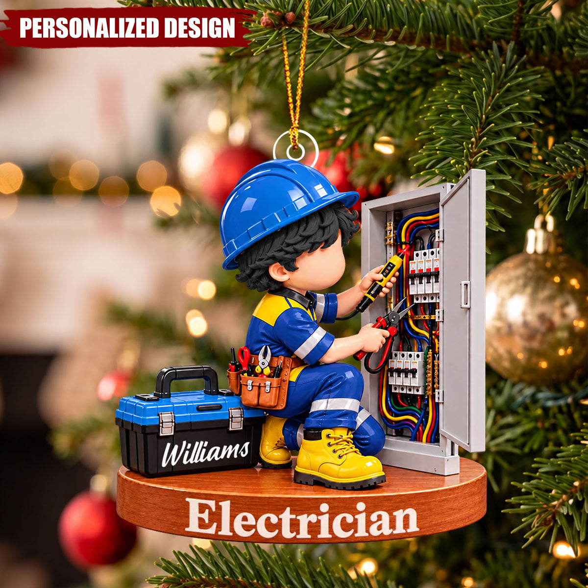 Personalized Electrician Acrylic Christmas Ornament - Custom Name Electrical Worker Gift