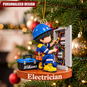 Personalized Electrician Acrylic Christmas Ornament - Custom Name Electrical Worker Gift