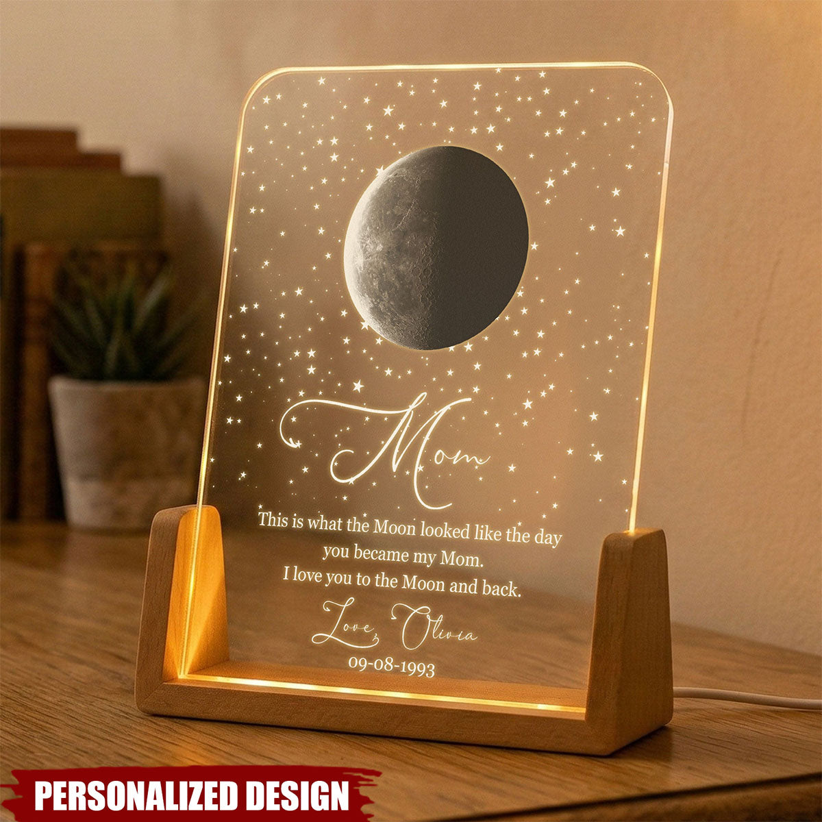 Personalized Moon Phase LED Night Light - Custom Mom Gift with Name & Date