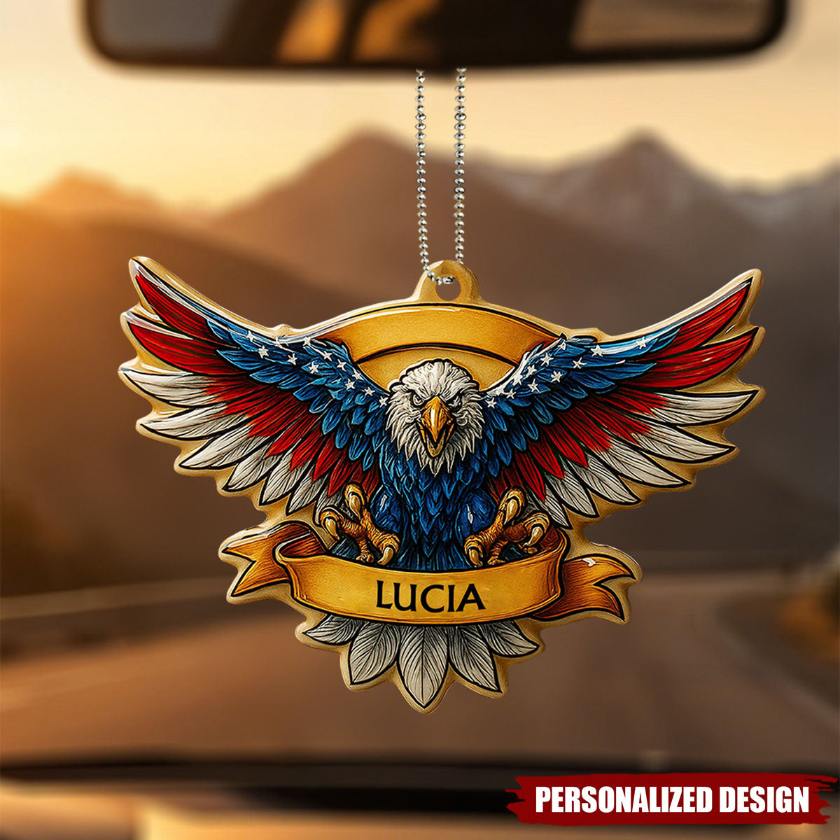 Personalized Eagle Car Hanging Ornament – Custom Name Patriotic Rearview Mirror Decor