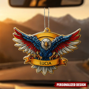 Personalized Eagle Car Hanging Ornament – Custom Name Patriotic Rearview Mirror Decor