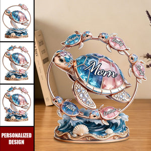Personalized Mom Sea Turtle Family Desktop Ornament -  Gift for Mom, Mother’s Day Gift