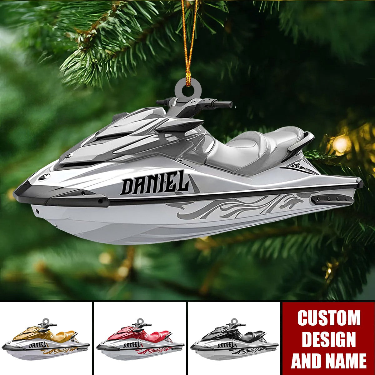 Personalized Jet Boat Ski Christmas Ornament, Skiing Jet Boat Christmas Tree Ornament - 2024 New Release