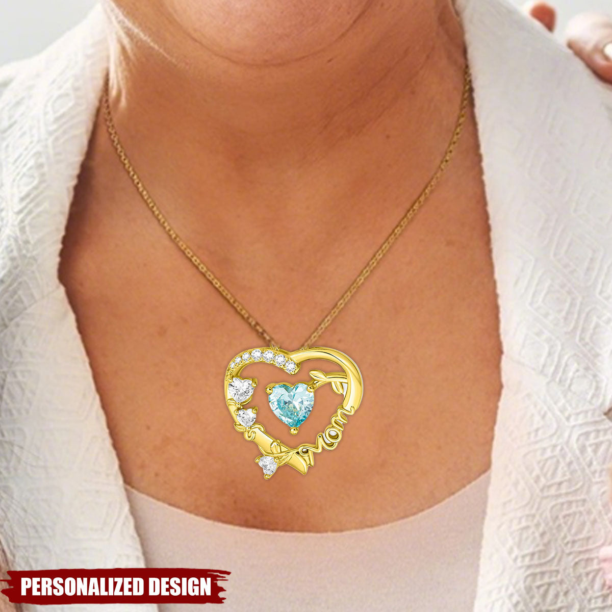 Personalized Heart Birthstone Necklace - Mother‘s Day Gift For Mom, Grandma