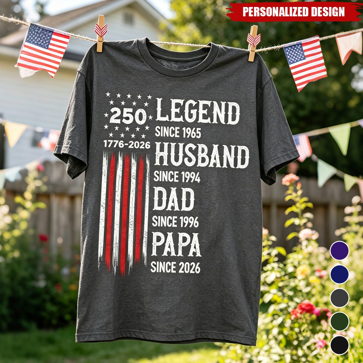 Personalized “Legend Husband Dad Papa Since” American Flag T-Shirt -Gift for Dad,Grandpa