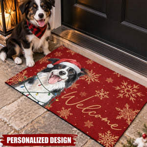 Holiday Pet Welcome Mat, Custom Pet Breed Christmas Porch Decor
