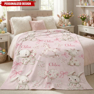Personalized Pink Floral Baby Blanket - Custom Name Cute Animal Print for Girls