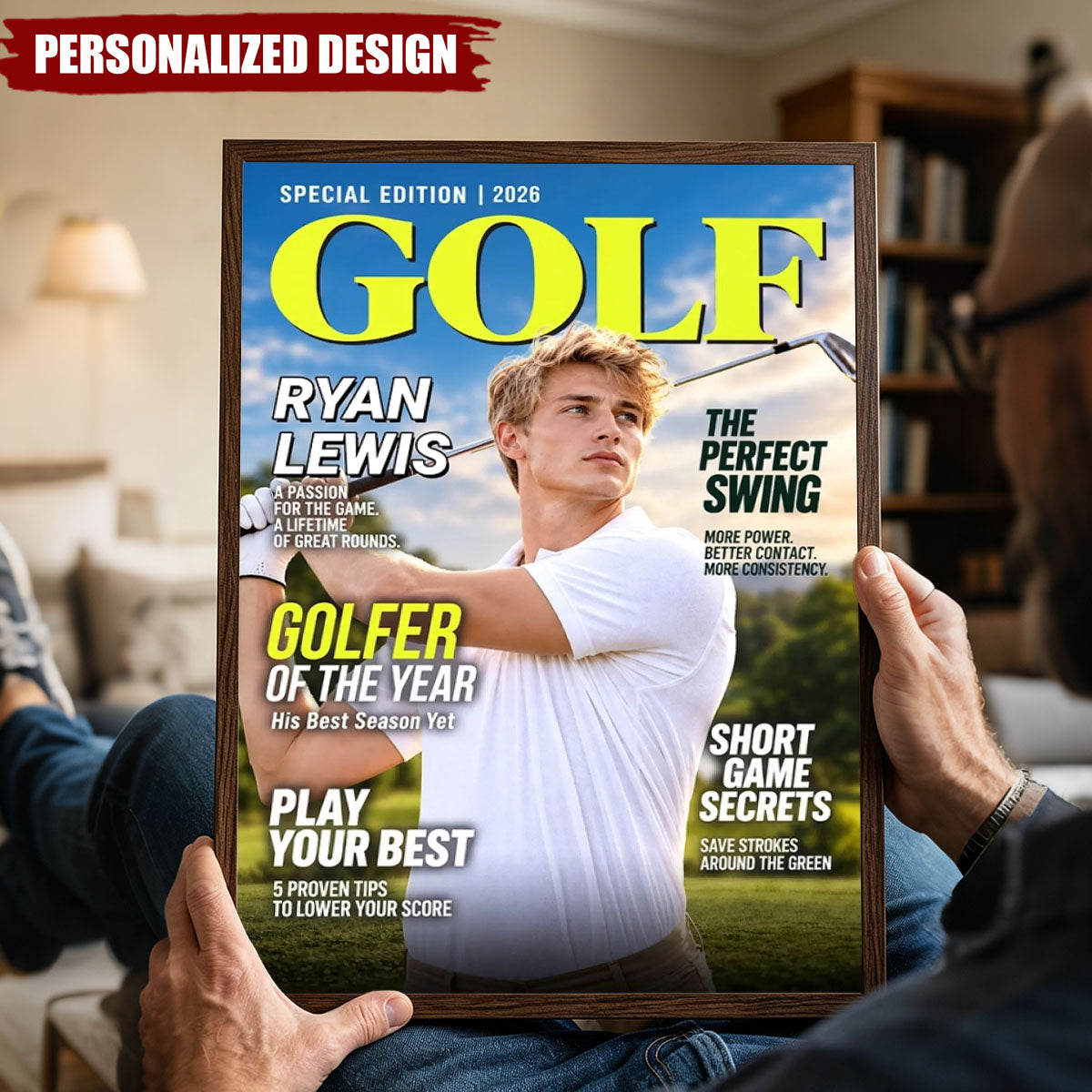 Personalized Golf Magazine Cover Poster - Custom Golfer Photo Wall Art Gift for Golf Lovers