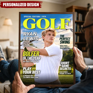 Personalized Golf Magazine Cover Poster - Custom Golfer Photo Wall Art Gift for Golf Lovers