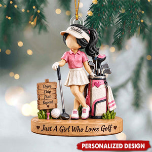 Custom Name Golf Girl Acrylic Ornament - Golfer Christmas Tree Decoration Gift