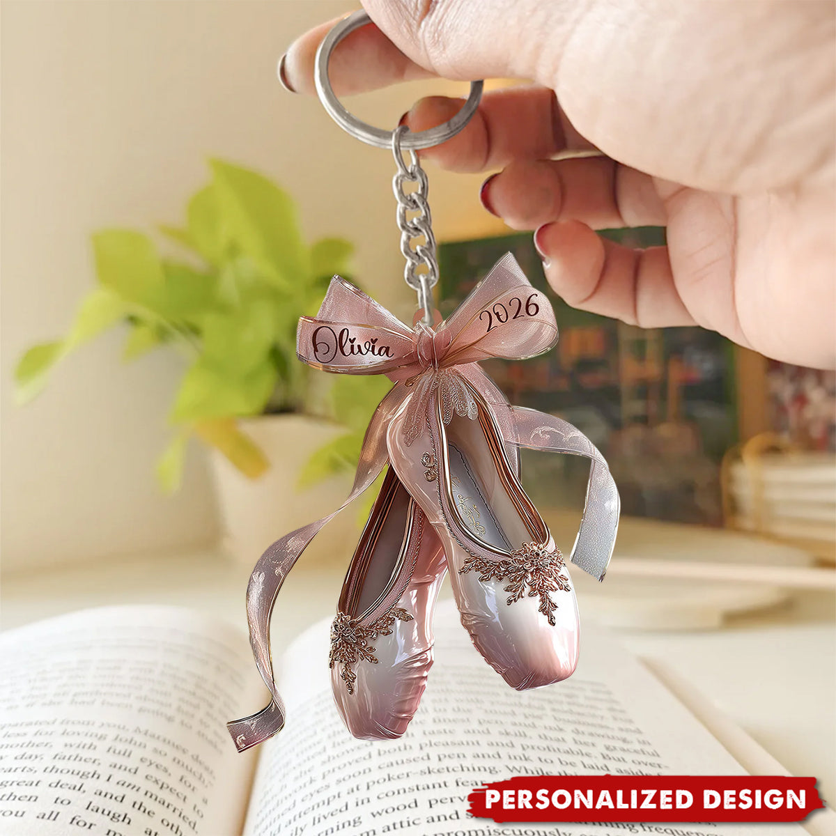 Personalized Ballet Shoe Keychain – Custom Name & Year Dancer Gift