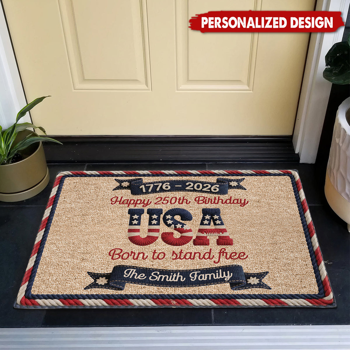 Personalized USA 250th Birthday Door Mat - Custom Family Surname