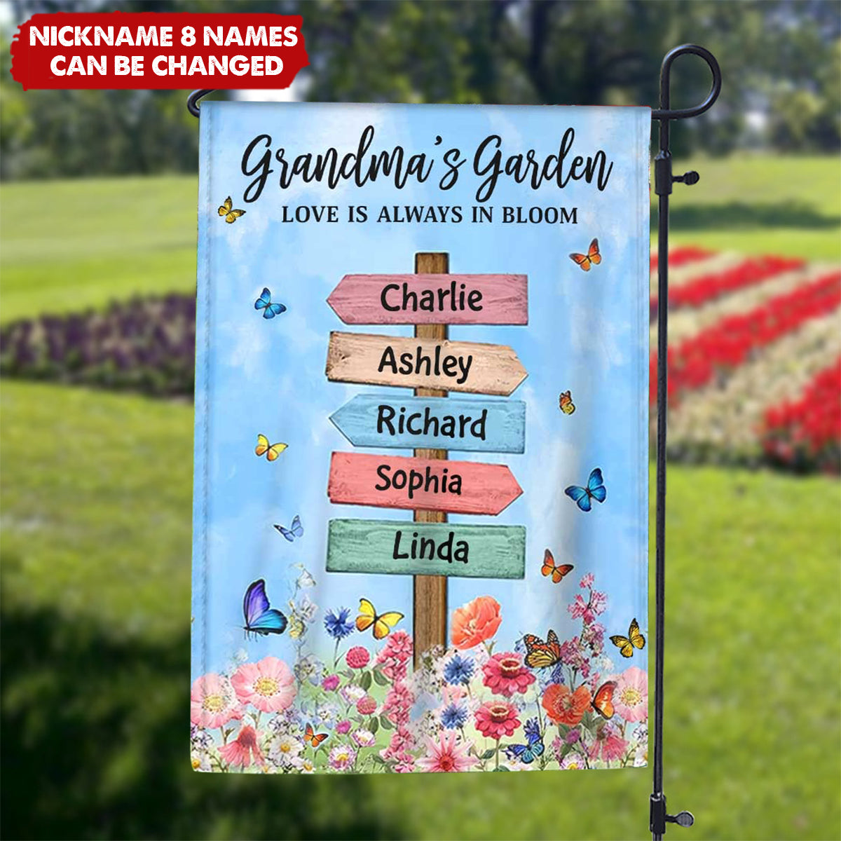 Where Love Grows Personalized Flag - Grandma Mom's Garden Butterflies