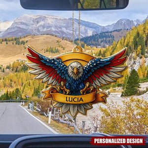 Personalized Eagle Car Hanging Ornament – Custom Name Patriotic Rearview Mirror Decor