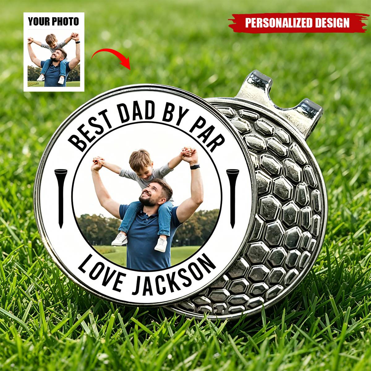Personalized Family Photo Golf Ball Marker Hat Clip - Father’s Day Gift for Golf‑Loving