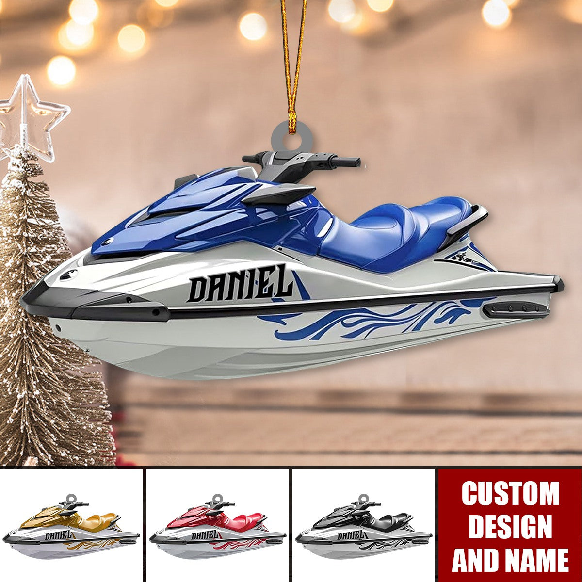 Personalized Jet Boat Ski Christmas Ornament, Skiing Jet Boat Christmas Tree Ornament - 2024 New Release