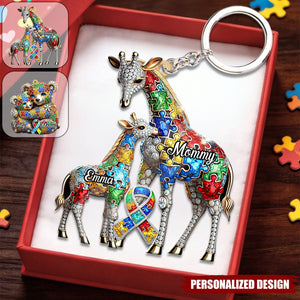 Custom Name Bear/Dinosaur/Giraffe Autism Awareness Keychain