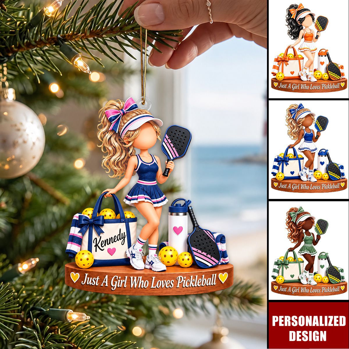 Personalized Pickleball Girl Acrylic Christmas Ornament - Custom Name Sports Keepsake Ornament