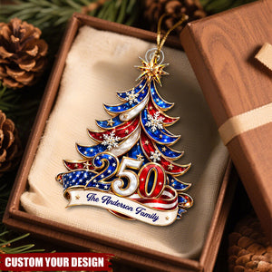 Personalized Patriotic USA Flag Christmas Tree Ornament Custom Family Name Year Acrylic Decor