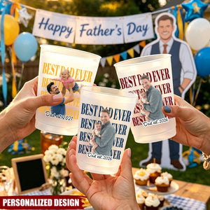 Personalized Father’s Day Party Cups, Custom Family Photo Reusable Drinking Cups for Dad