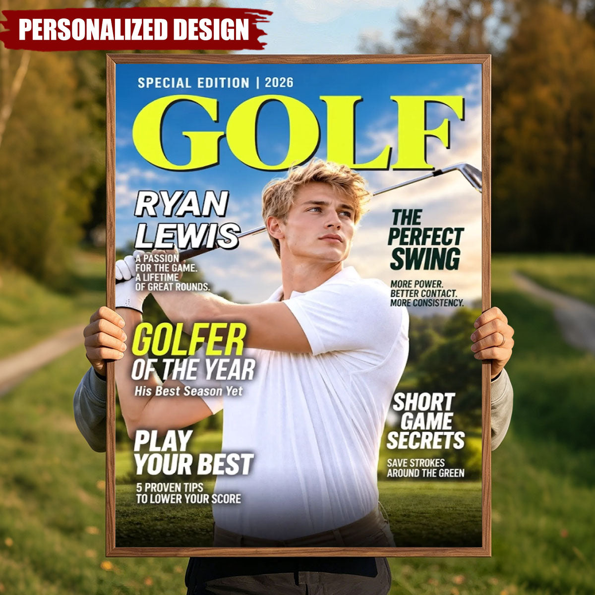 Personalized Golf Magazine Cover Poster - Custom Golfer Photo Wall Art Gift for Golf Lovers