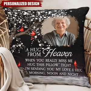 Personalized Photo Memorial Pillow - A Hug From Heaven Red Cardinal Sympathy Gift